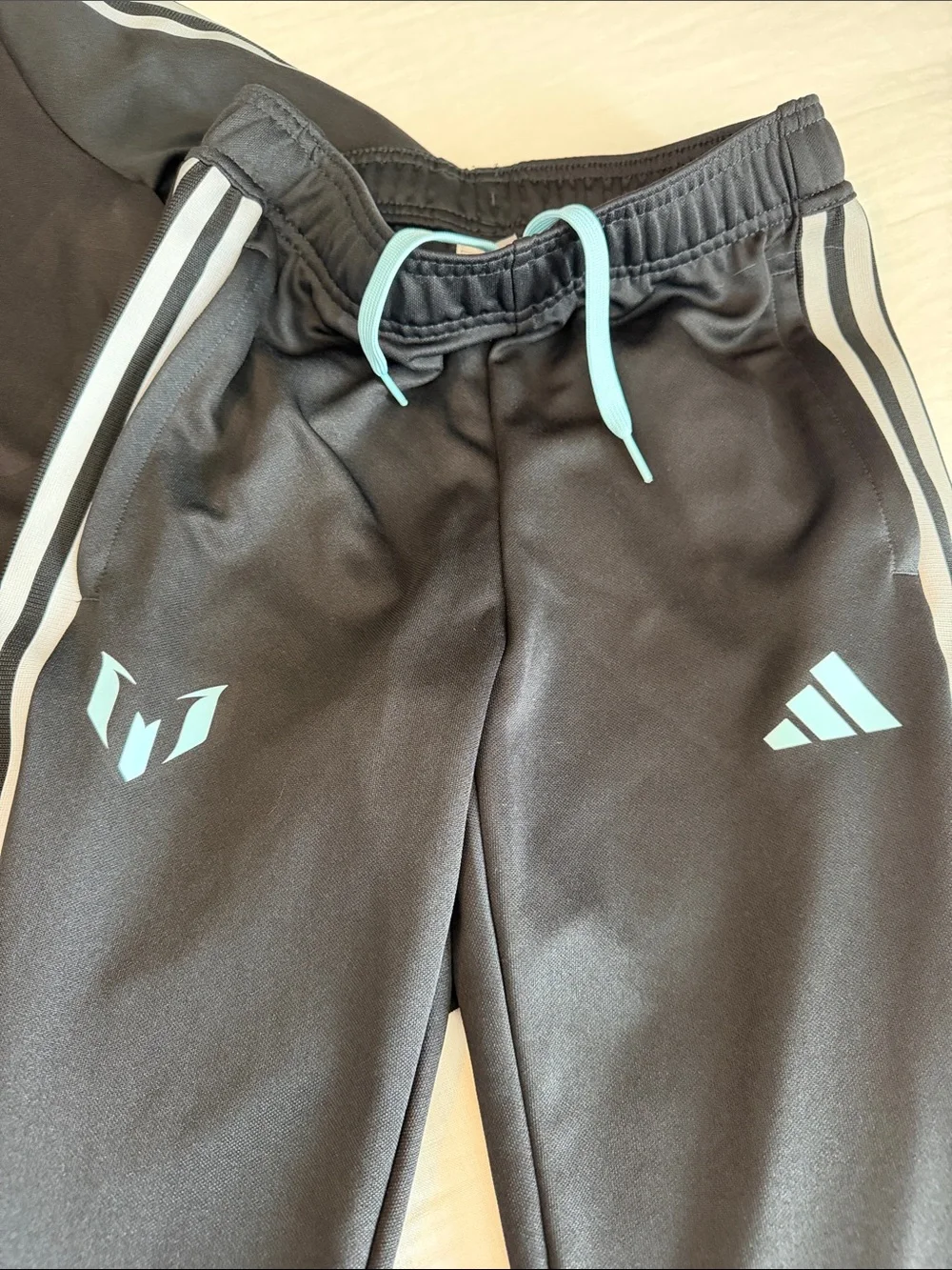 adidas Black Kids Messi Track Jacket & Joggers with Light Blue Accents